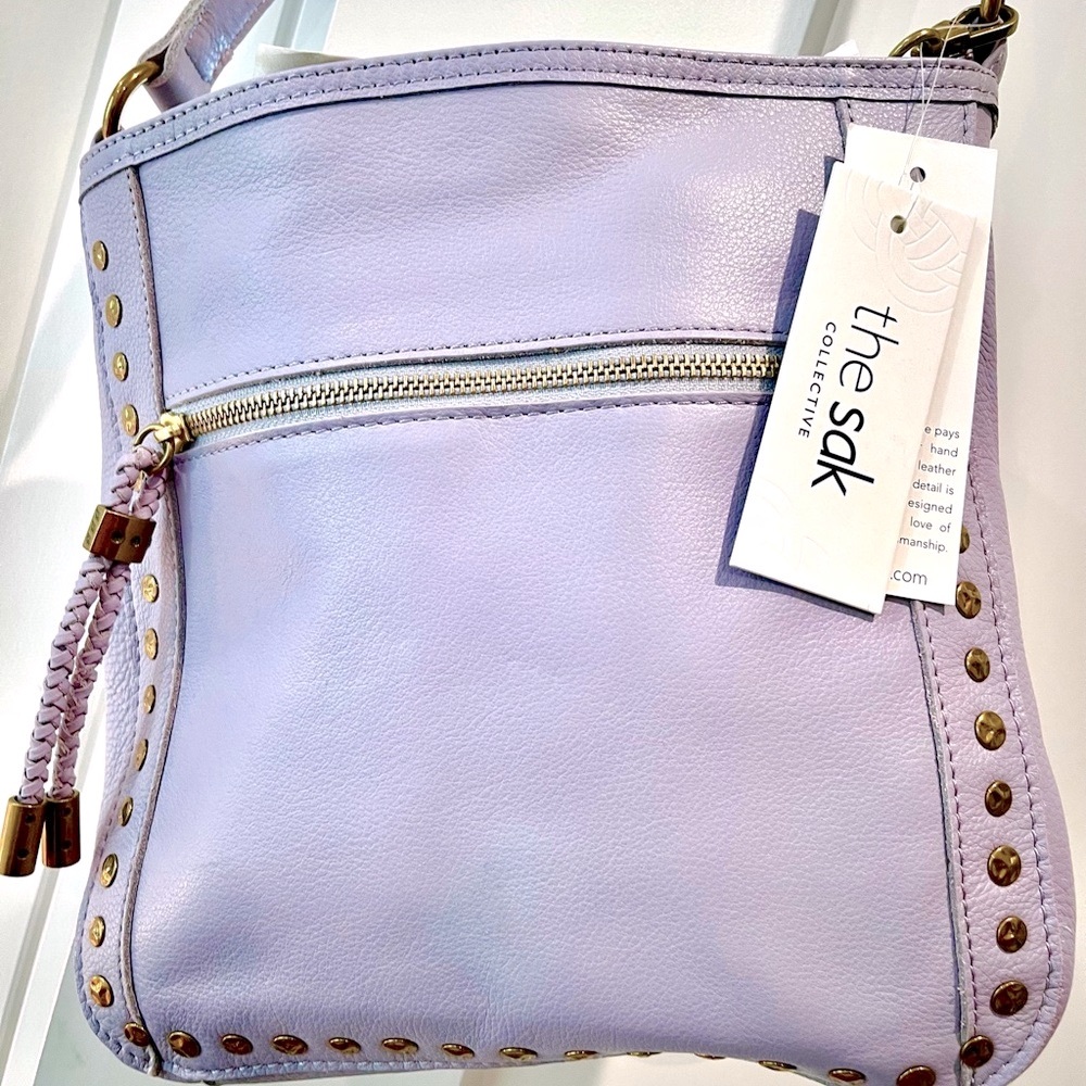 NWOT The Sak Lavender Leather Crossbody Bag with Gold Studs